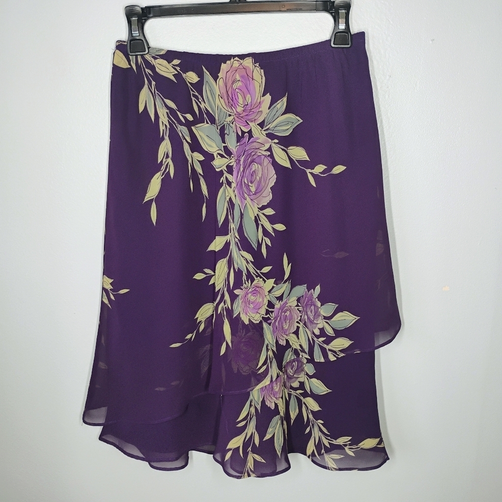Coldwater Creek Y2K Tiered Skirt Womens 8 Purple Floral Asymmetric‎ Festival - Picture 9 of 9